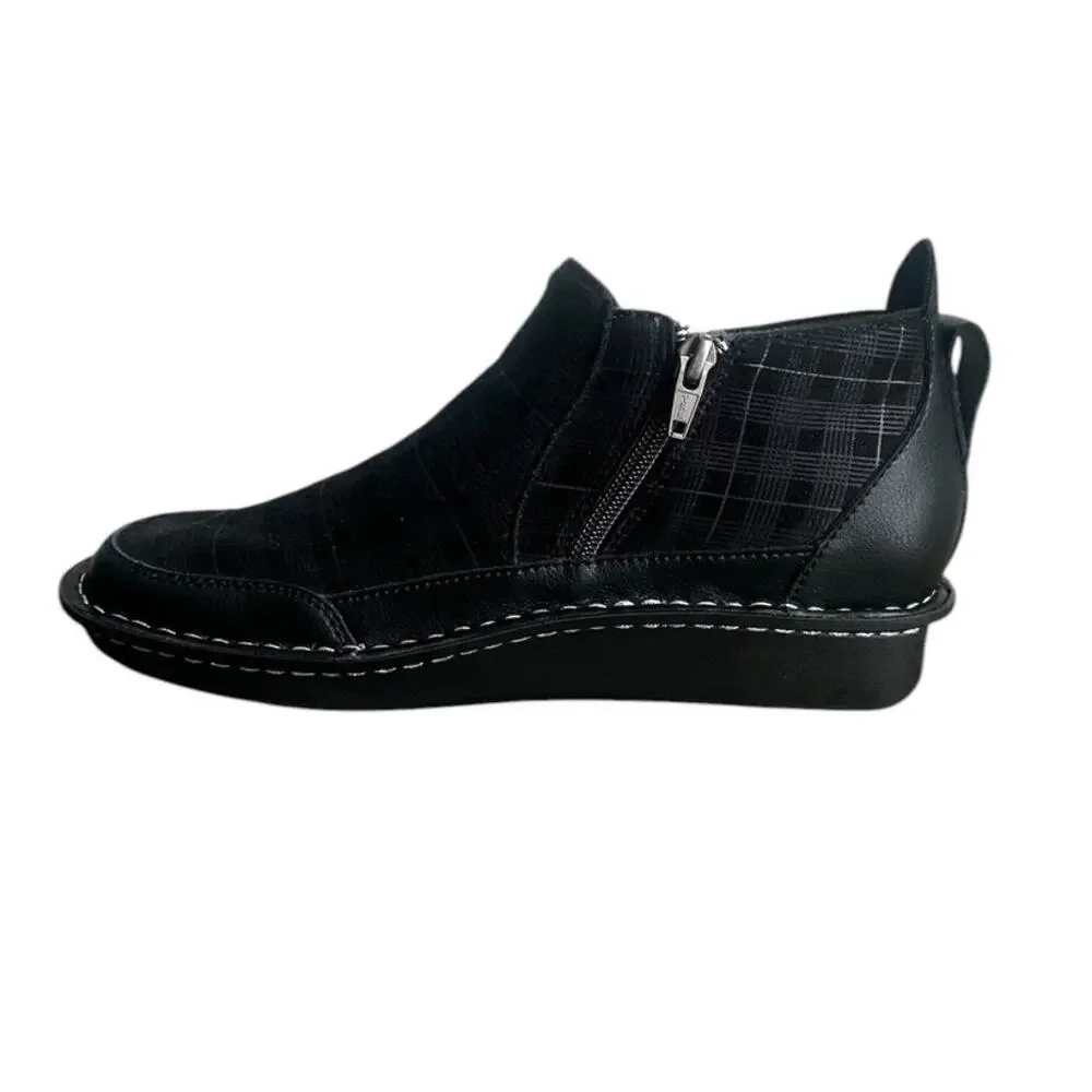 Alegria Ankle Boots Nell Plaid To Meet You Women's Size 9 Black Wide Zip Comfort